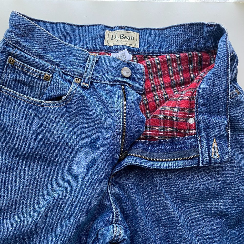 Vintage L.L. Bean Red Plaid Fleece Lined Relaxed Fit Jeans Women's Size 6 Petite
